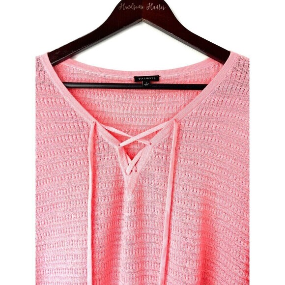Talbots Womens Size L Pink Poncho Sweater Asymmetrical Cotton Blend Front Tie T - Picture 10 of 12